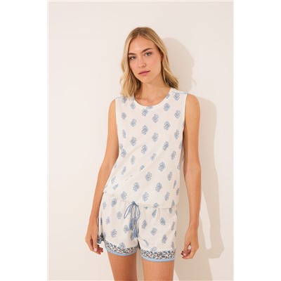 Pijama corto tirantes algodón paisley blanco