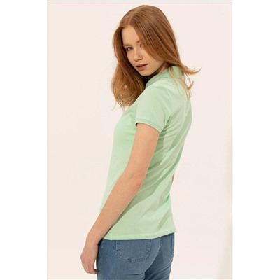 Kadın Mint Basic Polo Yaka Tişört