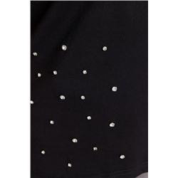 Siyah Bisiklet Yaka Taşlı %100 Pamuk Örme T-shirt TBBSS23BF00041