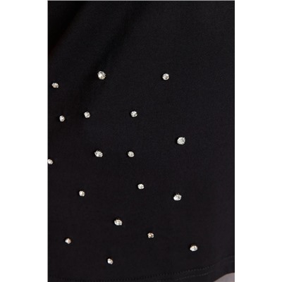 Siyah Bisiklet Yaka Taşlı %100 Pamuk Örme T-shirt TBBSS23BF00041