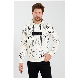 SPORTSTATİONKapüşonlu Baskılı Ekru Black Sweatshirt