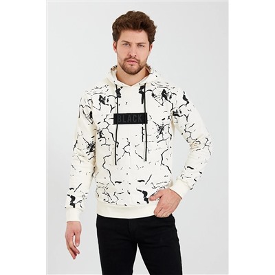 SPORTSTATİONKapüşonlu Baskılı Ekru Black Sweatshirt