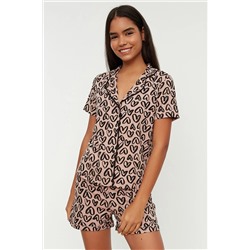 TRENDYOLMİLLA Çok Renkli Kalp Desenli Pamuklu Gömlek-Şort Örme Pijama Takımı THMSS21PT0612