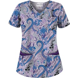 UA French Twist Silver Print Scrub Top