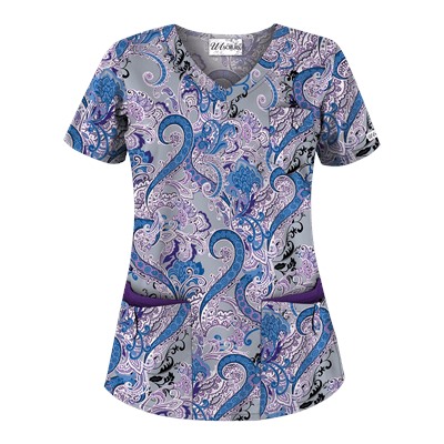 UA French Twist Silver Print Scrub Top