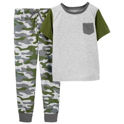 2-Piece Camo Cotton & Fleece PJs