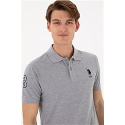Erkek Slim Fit Polo Yaka Gri Melanj Basic Tişört