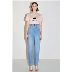Vaquero mom fit de tiro alto Azul