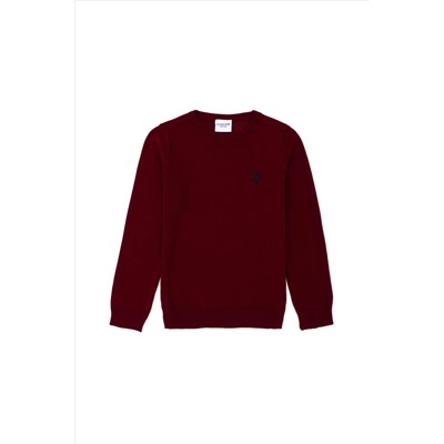 Erkek Çocuk Bordo Basic Bisiklet Yaka Kazak