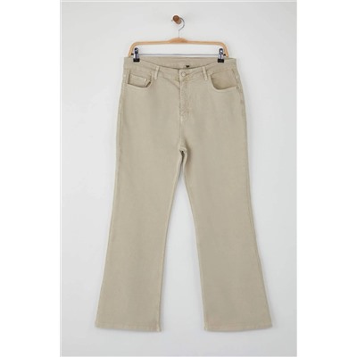 Bej Yüksek Bel Comfort İspanyol Paça Flare Fit Jeans TBBAW23JE00001