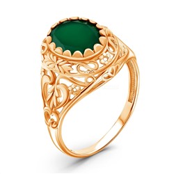 Кольцо из золочёного серебра с нат.зелёным агатом 925 пробы К-3671зс409