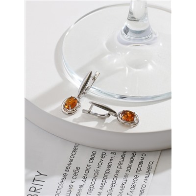 Серьги из серебра с коньячным янтарём родированные 925 пробы 04-802-0169-12