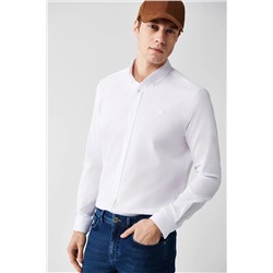 Avva Erkek Beyaz Düğmeli Yaka Seersucker Pamuklu Comfort Fit Rahat Kesim Gömlek A32y2071 A32Y2071