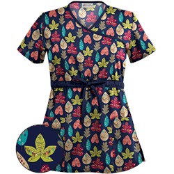 UA Leaf Of Faith Navy Print Mock Wrap Scrub Top