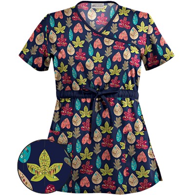 UA Leaf Of Faith Navy Print Mock Wrap Scrub Top