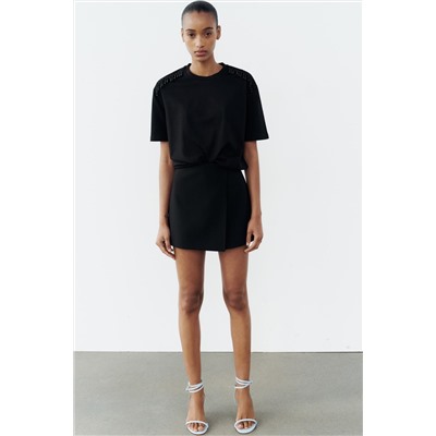 T-SHIRT WITH RHINESTONE SHOULDERS