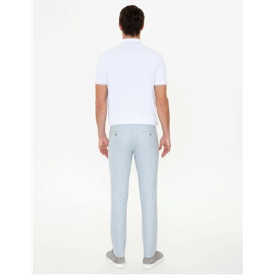 Açık Mavi Slim Fit Beli Lastikli Kanvas Pantolon
