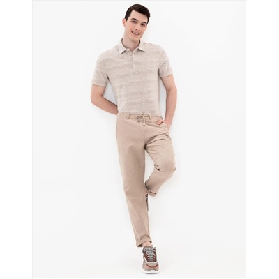 Bej Dokulu Slim Fit Polo Yaka Tişört