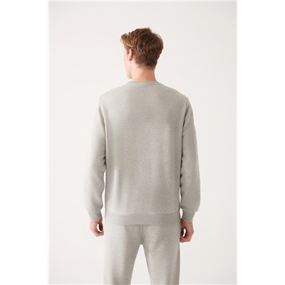 Gri Bisiklet Yaka İçi Polarlı 3 İplik Pamuklu Regular Fit Standart Kesim Unisex Sweatshirt