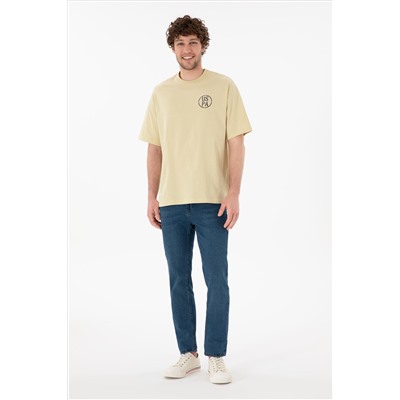Erkek Oversize Fit Bisiklet Yaka Açık Haki Tişört