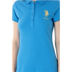 Kadın Saks Polo Yaka Örme Elbise