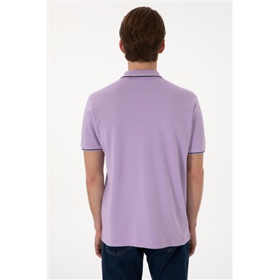 Erkek Regular Fit Polo Yaka Lila Basic Tişört