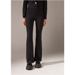 Flare Leggings aus Punto Milano-Gewebe mit Strass