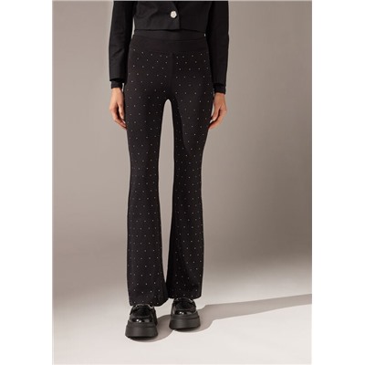 Flare Leggings aus Punto Milano-Gewebe mit Strass