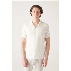 Avva Erkek Beyaz Küba Yaka Düğmeli Standart Fit Normal Kesim Triko T-shirt B005008