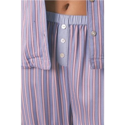 Pijama camisero largo satén print rayas