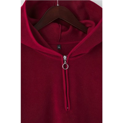 Koyu Vişne Kalın Polar Kapüşonlu Oversize/Bol Kesim Büyük Beden Sweatshirt TBBAW25AO00030