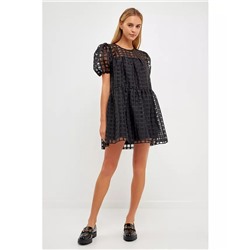 ENGLISH FACTORY Women's Gridded Puff Sleeve Dress