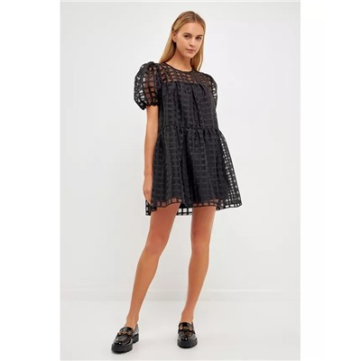 ENGLISH FACTORY Women's Gridded Puff Sleeve Dress