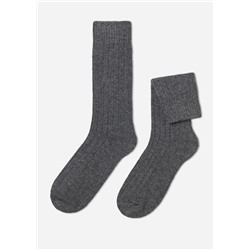 Kurze gerippte Herrensocken mit Wolle und Cashmere