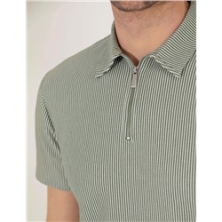 Haki Slim Fit Fermuarlı Polo Yaka Tişört