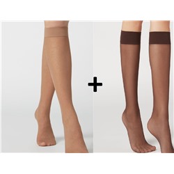 Netz-Kniestrümpfe mit Blumenmuster für Damen + Kniestrümpfe 20 Denier mit Komfortbündchen (ассорти)