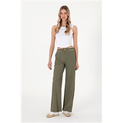 Kadın Koyu Haki Loose Fit Kanvas Pantolon