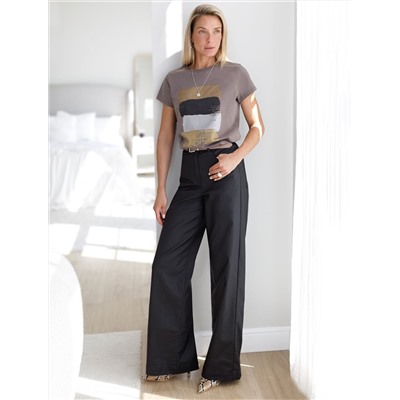 Брюки-трубы из эластичного хлопка с эффектом кожи