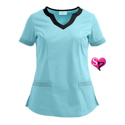 UA Butter-Soft STRETCH Scrubs Color Block Scallop Neck Top