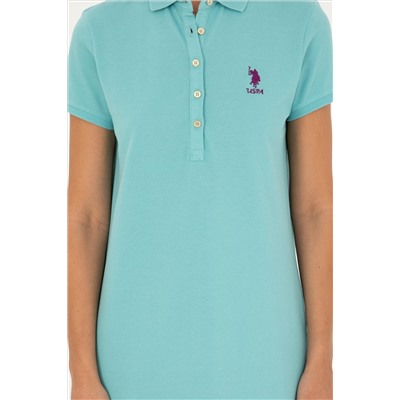 Kadın Mint Polo Yaka Mini Boy Örme Elbise