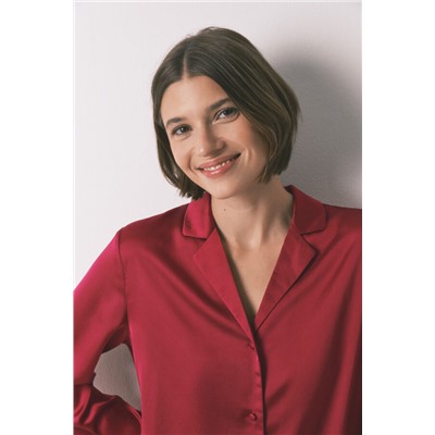 Pijama camisero corto satén rojo