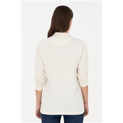 Kadın Krem Basic Polo Yaka Sweatshirt
