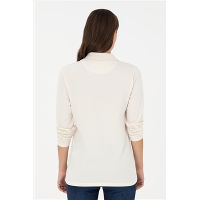 Kadın Krem Basic Polo Yaka Sweatshirt