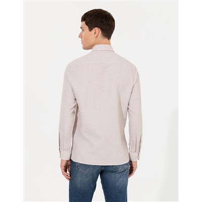 Kahverengi Slim Fit Uzun Kollu Gömlek