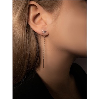 Серьги-продёвки из серебра родированные - Птички 925 пробы с-0004р