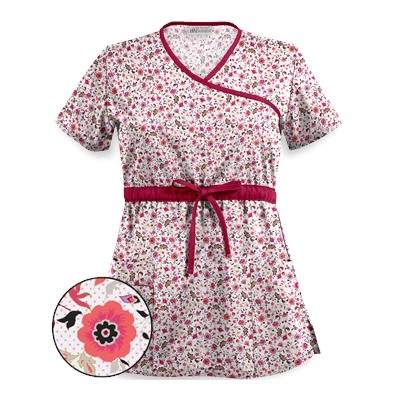 UA Ditzy Bouquet White Mock Wrap Scrub Top