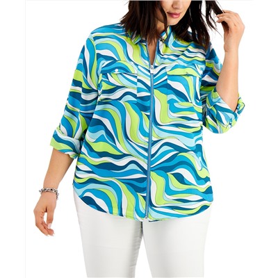 MICHAEL Michael Kors Plus Size Zippered Printed Shirt