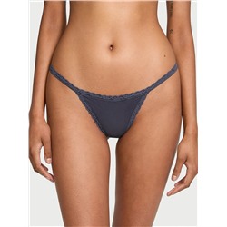 Cotton Pointelle Lace-Trim V-String Panty