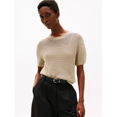 Short-Sleeve Crochet Sweater