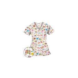 UA Lucky Elephants White Mock Wrap Scrub Top